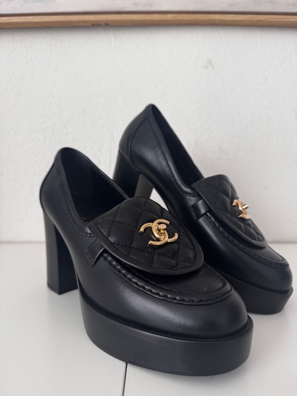 CHANEL
Lambskin Quilted CC Turnlock Platform Moccasins 36 Black